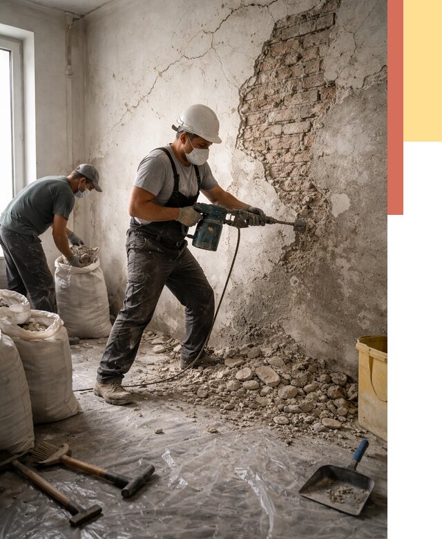 Демонтаж штукатурки со стен в Партизанске от 7728 руб/м² — быстро и недорого | ОТДЕЛОЧНИК-Прт
