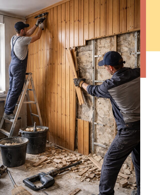 Демонтаж вагонки со стен в Партизанске от 1556 руб. — снятие, удаление, срочно | ОТДЕЛОЧНИК-Прт