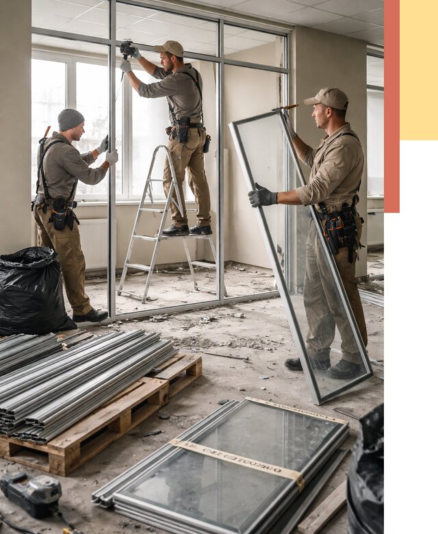 Демонтаж алюминиевых перегородок в Партизанске от 4508 руб. — быстро и недорого | ОТДЕЛОЧНИК-Прт