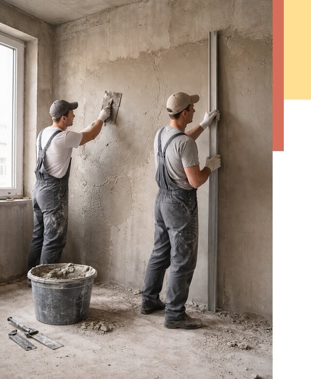 Штукатурка бетонных стен в Партизанске от 4830 руб/м² — качественно и быстро | ОТДЕЛОЧНИК-Прт