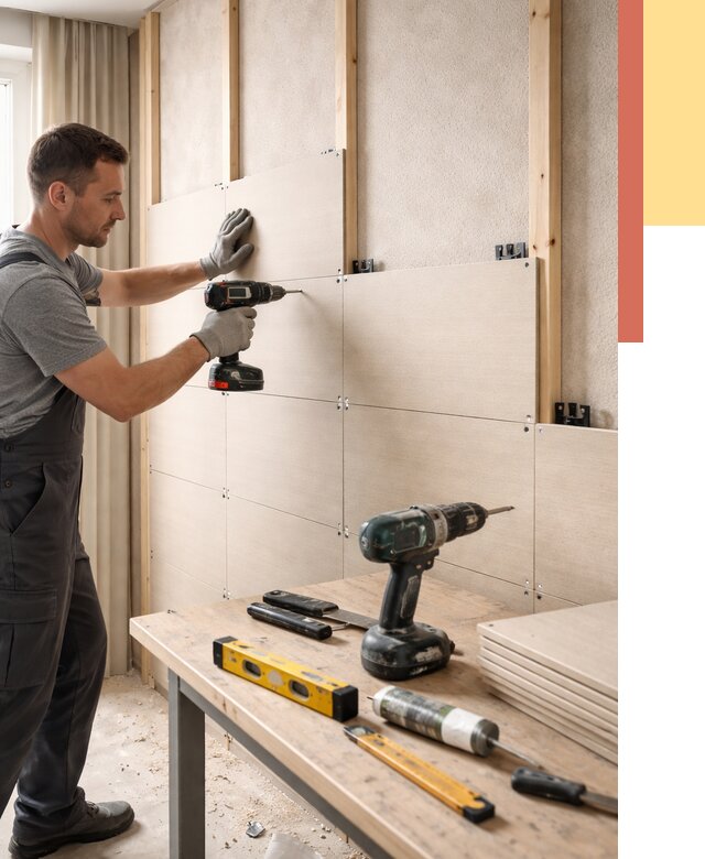 Монтаж МДФ панелей на стены в Партизанске от 1342 руб. под ключ | ОТДЕЛОЧНИК-Прт