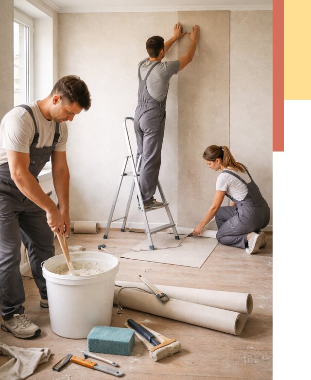 Оклейка стен обоями в Партизанске от 3757 руб/м2 — быстро и недорого | ОТДЕЛОЧНИК-Прт