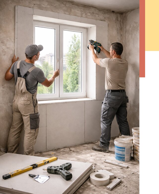 Монтаж откосов из гипсокартона в Партизанске от 4830 руб. под ключ | ОТДЕЛОЧНИК-Прт