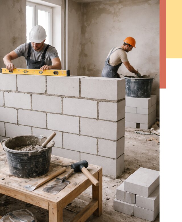 Кладка перегородок из газобетона в Партизанске от 3435 руб. под ключ | ОТДЕЛОЧНИК-Прт