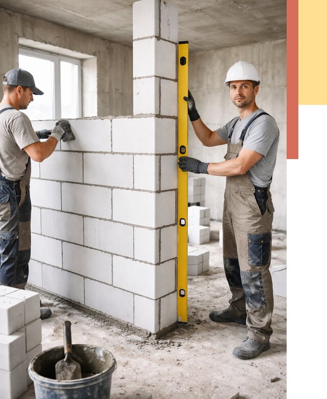 Кладка перегородок из пеноблока в Партизанске от 1932 руб. под ключ | ОТДЕЛОЧНИК-Прт