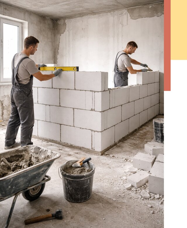 Кладка перегородок из ПГП в Партизанске от 2683 руб./м2 — монтаж и возведение под ключ | ОТДЕЛОЧНИК-Прт