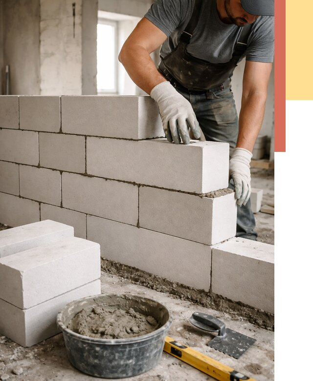 Кладка перегородок из силикатного блока в Партизанске от 4293 руб. под ключ | ОТДЕЛОЧНИК-Прт