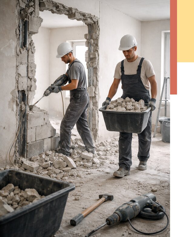 Демонтаж блоковых перегородок в Партизанске от 4025 руб. — быстро и недорого | ОТДЕЛОЧНИК-Прт