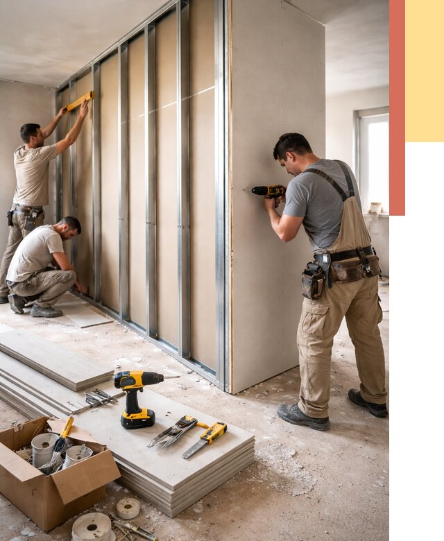 Монтаж однослойной перегородки из гипсокартона в Партизанске от 698 руб. | ОТДЕЛОЧНИК-Прт