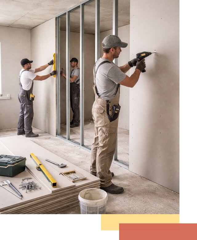 Однослойная перегородка из гипсокартона в Партизанске под ключ, монтаж и отделка