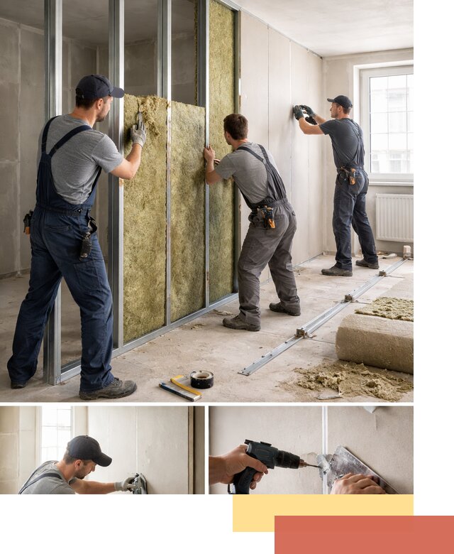 Перегородка из гипсокартона с шумоизоляцией в Партизанске — монтаж под ключ