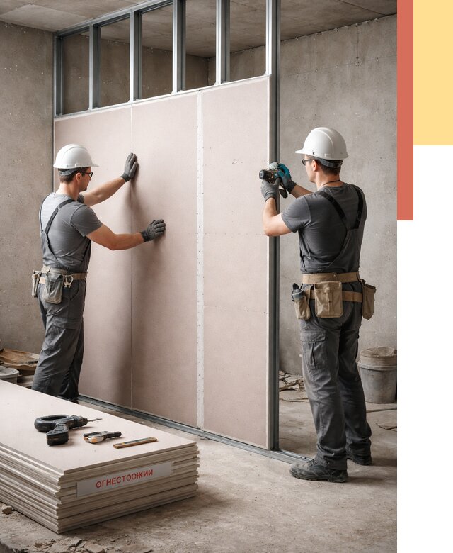 Перегородка из огнестойкого гипсокартона в Партизанске от 1986 руб. под ключ | ОТДЕЛОЧНИК-Прт