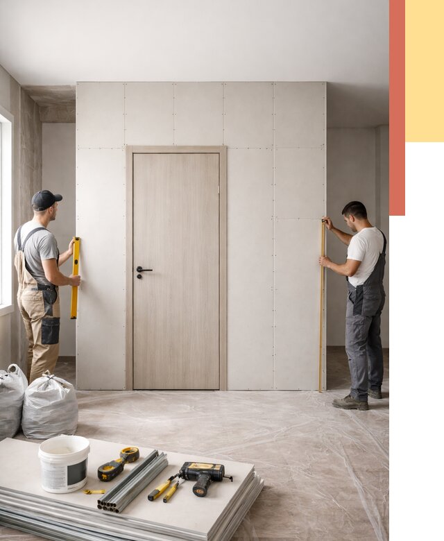 Перегородка из гипсокартона с дверью в Партизанске от 4830 руб. под ключ | ОТДЕЛОЧНИК-Прт