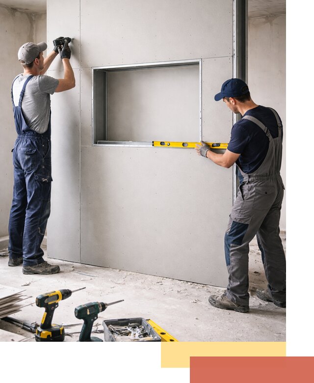 Перегородка из гипсокартона с нишей под декор в Партизанске