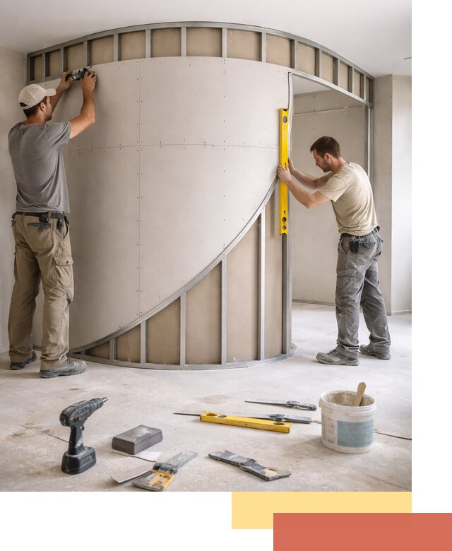 Радиусная перегородка из гипсокартона в Партизанске под ключ