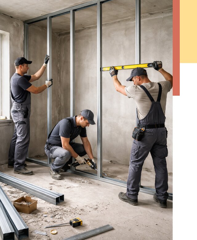 Монтаж каркаса перегородки из профиля в Партизанске от 805 руб. | ОТДЕЛОЧНИК-Прт