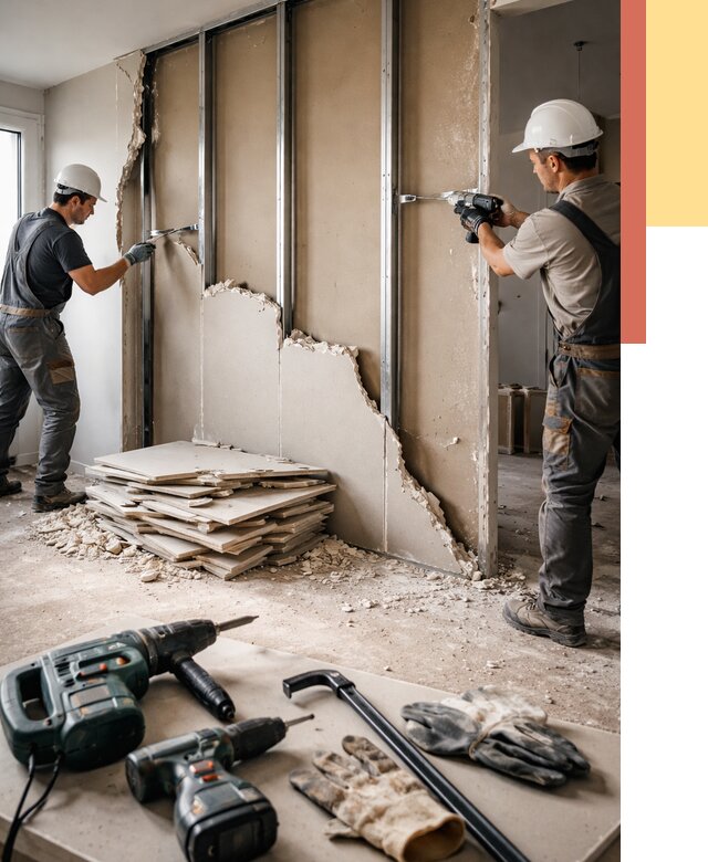 Демонтаж перегородки из гипсокартона в Партизанске от 1288 руб. быстро и недорого | ОТДЕЛОЧНИК-Прт