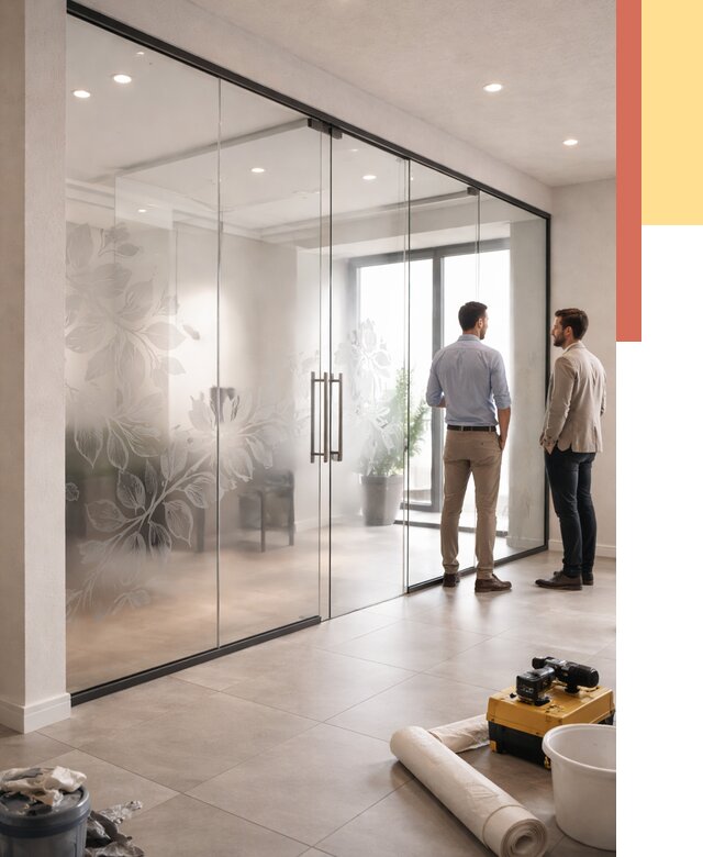 Стеклянные перегородки с рисунком в Партизанске от 13416 руб. монтаж и нанесение | ОТДЕЛОЧНИК-Прт