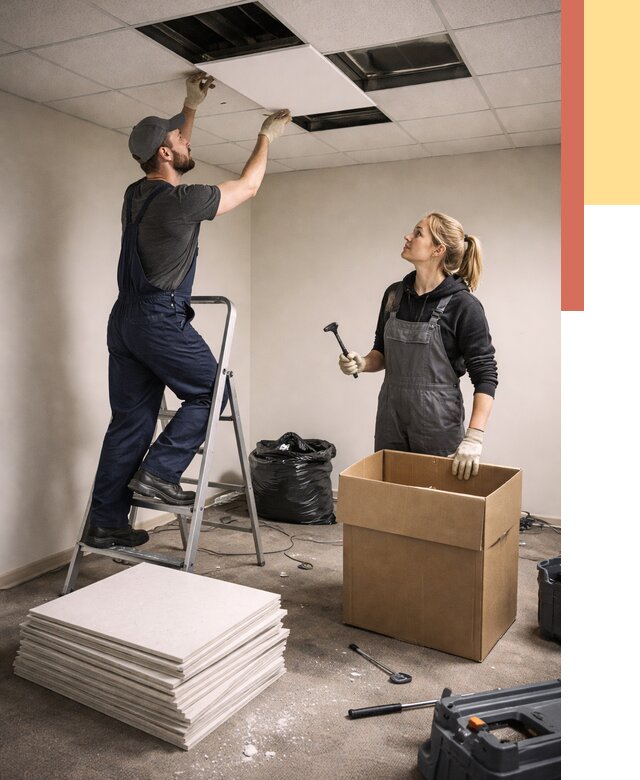 Демонтаж потолочной плитки в Партизанске от 4830 руб. быстро и недорого | ОТДЕЛОЧНИК-Прт