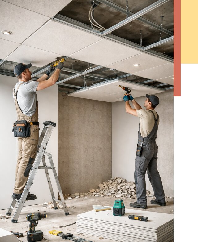 Монтаж акустического потолка в Партизанске от 6976 руб/м2 — быстро и недорого | ОТДЕЛОЧНИК-Прт