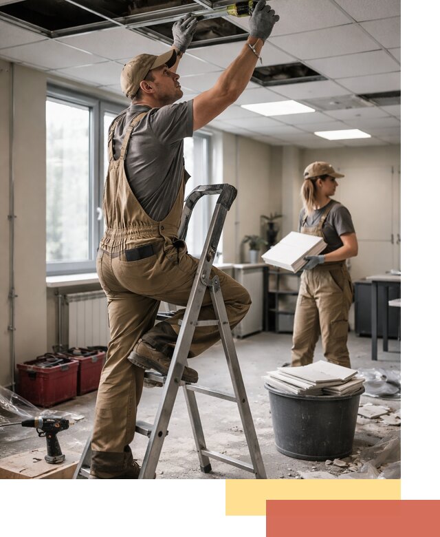 Ремонт потолка Армстронг и замена плит в Партизанске