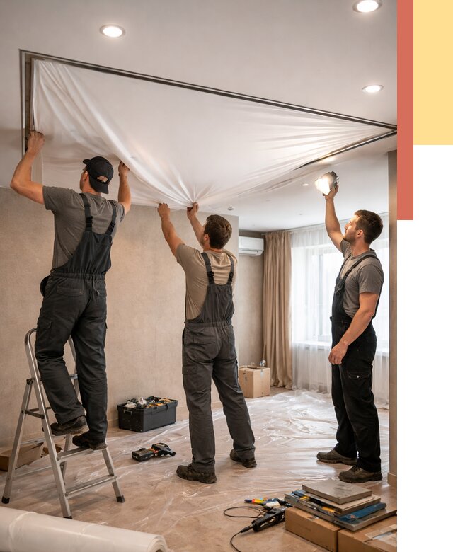 Монтаж ПВХ натяжного потолка в Партизанске от 3757 руб. под ключ | ОТДЕЛОЧНИК-Прт