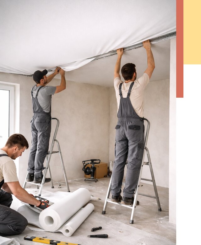 Монтаж тканевого натяжного потолка в Партизанске от 3757 руб. под ключ | ОТДЕЛОЧНИК-Прт