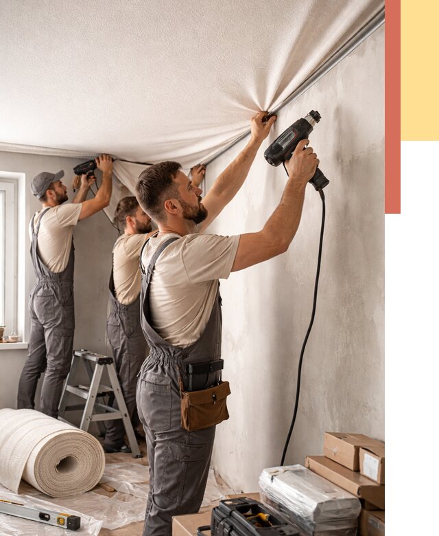 Монтаж фактурного натяжного потолка в Партизанске от 805 руб. — ОТДЕЛОЧНИК-Прт