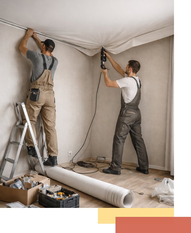 Монтаж цветного натяжного потолка в Партизанске за один день