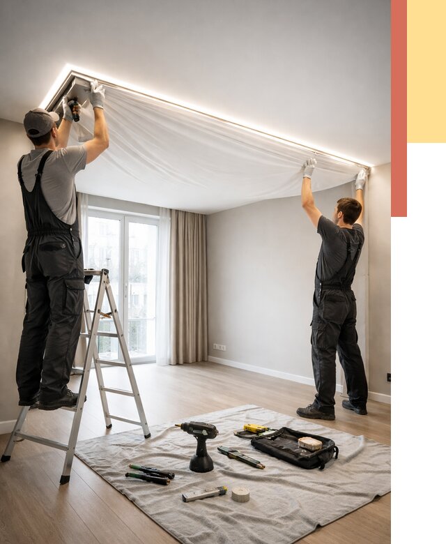 Монтаж парящего натяжного потолка в Партизанске от 4830 руб. быстро и недорого | ОТДЕЛОЧНИК-Прт