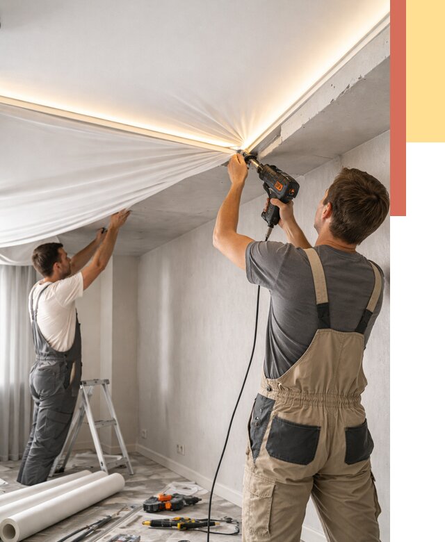 Монтаж натяжного потолка с подсветкой в Партизанске от 1020 руб. | ОТДЕЛОЧНИК-Прт