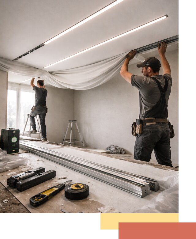 Монтаж натяжных потолков со световыми линиями в Партизанске