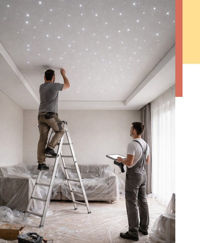 Монтаж натяжного потолка «звездное небо» в Партизанске от 6976 руб. | ОТДЕЛОЧНИК-Прт