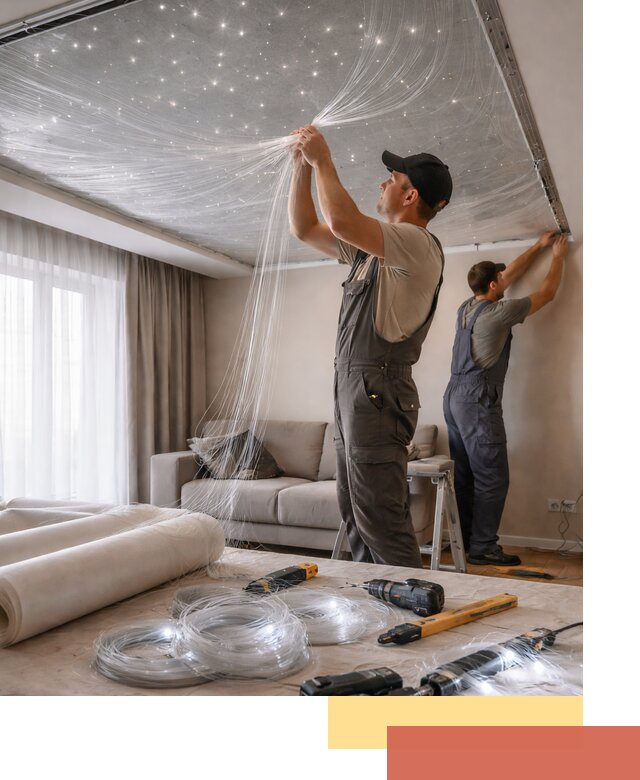 Монтаж натяжного потолка «Звездное небо» в Партизанске