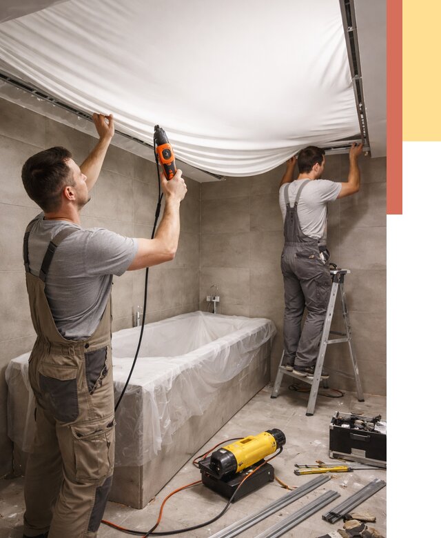 Монтаж натяжного потолка в ванной в Партизанске от 1288 руб. под ключ | ОТДЕЛОЧНИК-Прт