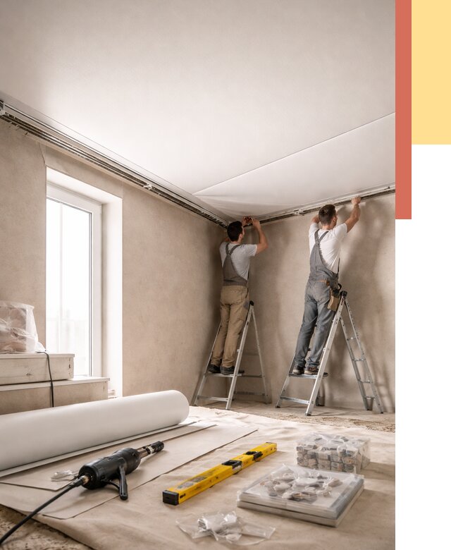 Монтаж натяжного потолка в спальне в Партизанске от 4079 руб. под ключ | ОТДЕЛОЧНИК-Прт