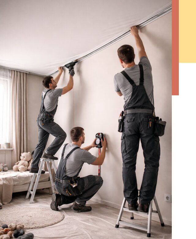 Монтаж натяжного потолка в детской в Партизанске от 3757 руб. — быстро и недорого | ОТДЕЛОЧНИК-Прт