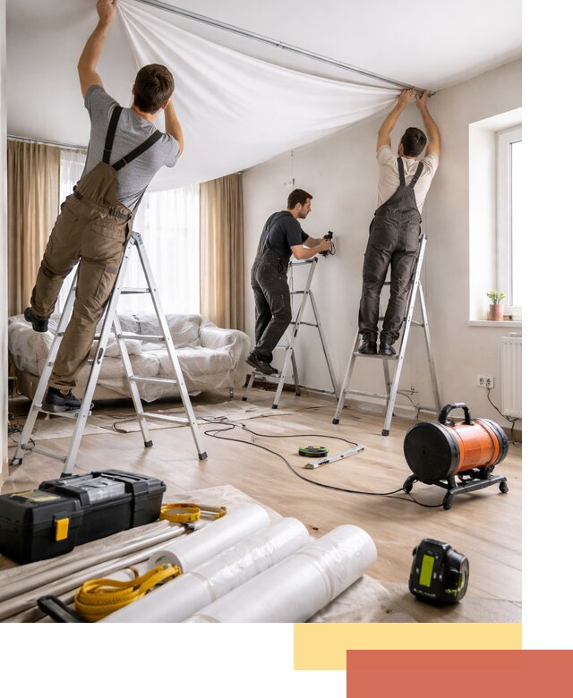 Монтаж натяжного потолка в гостиной в Партизанске