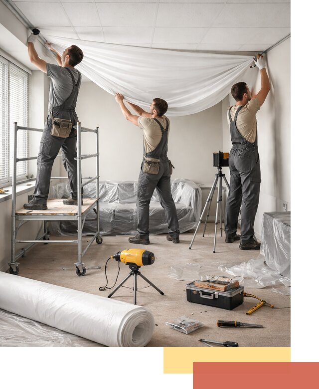 Монтаж натяжного потолка в офисе в Партизанске