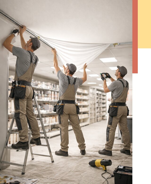 Монтаж натяжного потолка в магазине в Партизанске от 4830 руб. быстро и недорого | ОТДЕЛОЧНИК-Прт