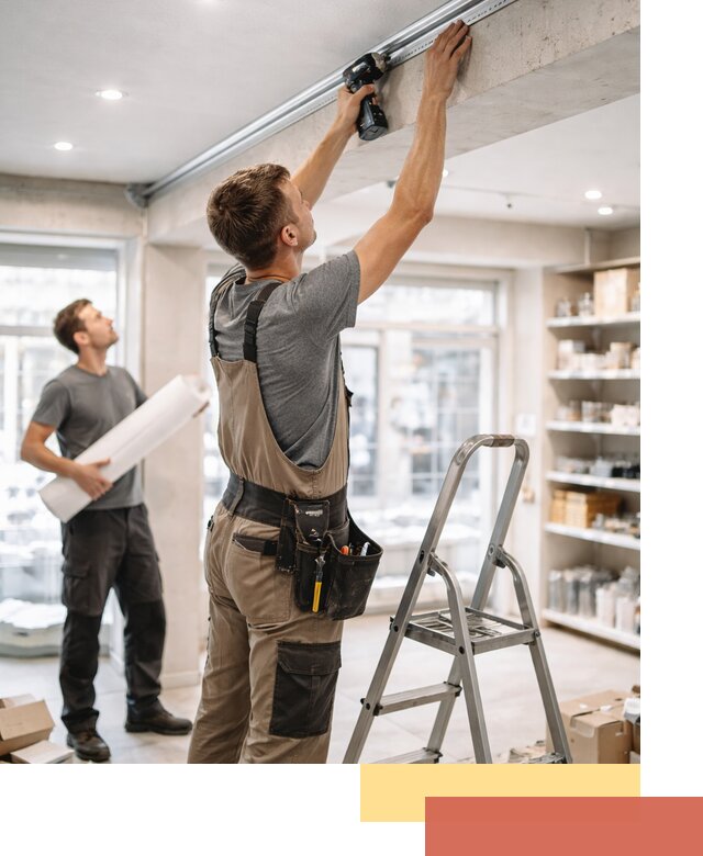 Монтаж натяжных потолков в магазине в Партизанске