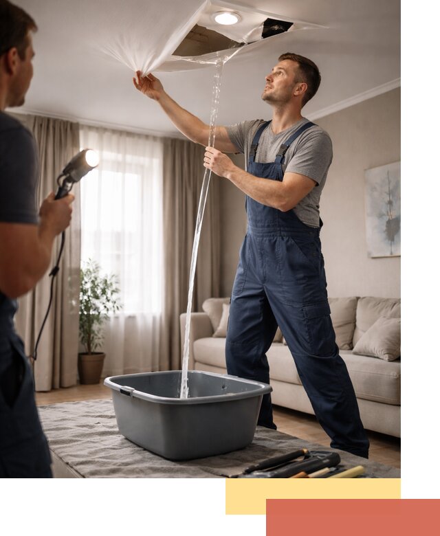 Слив воды с натяжного потолка в Партизанске быстро и аккуратно