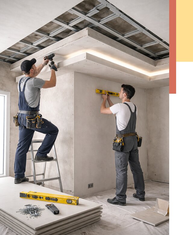 Двухуровневый потолок из гипсокартона в Партизанске от 1556 руб. под ключ | ОТДЕЛОЧНИК-Прт