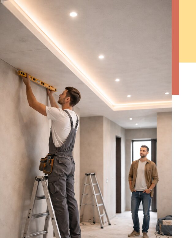 Потолок из гипсокартона с подсветкой в Партизанске от 805 руб./м2 под ключ | ОТДЕЛОЧНИК-Прт