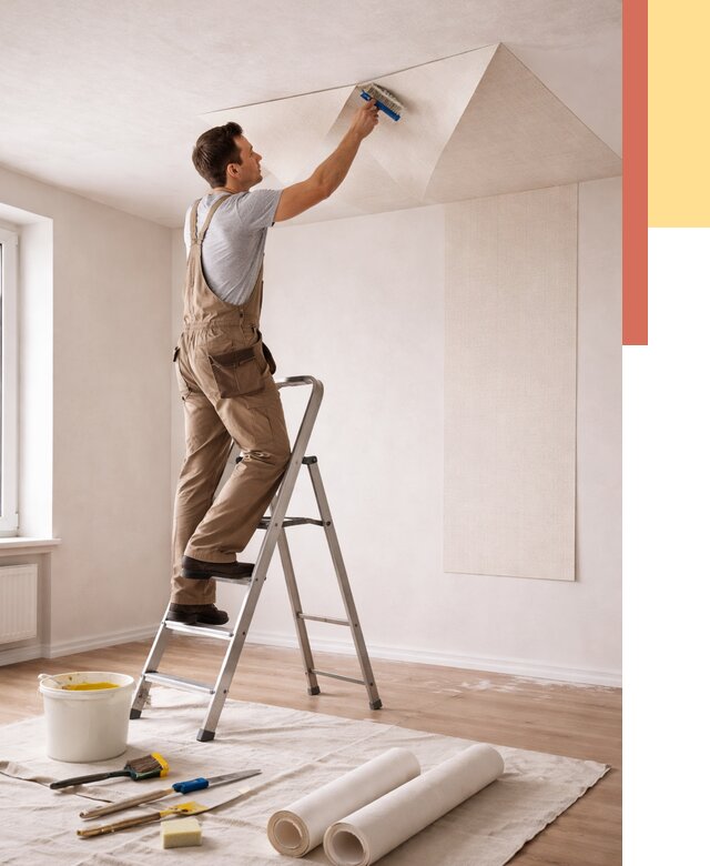 Поклейка обоев на потолок в Партизанске от 4830 руб. быстро и недорого | ОТДЕЛОЧНИК-Прт